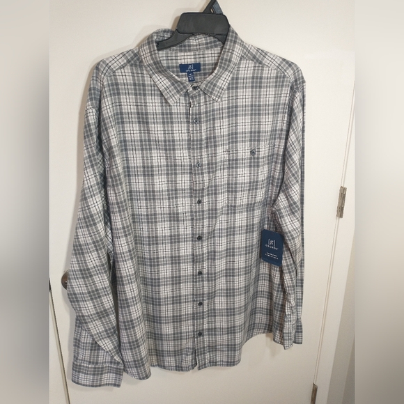 2 George Men Size 3XL Gray, Bown Plaid Long Sleeve Button Down Poplin Shirts - Picture 6 of 13